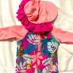 One piece swimsuit with hat
